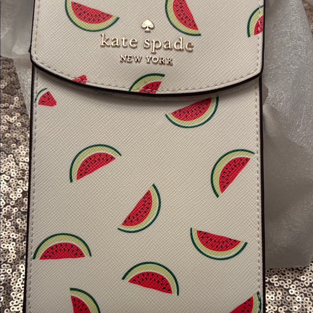 kate spade White Watermelon Print Crossbody Phone & Cards Bag Pouch Leather NWT - Picture 3 of 6